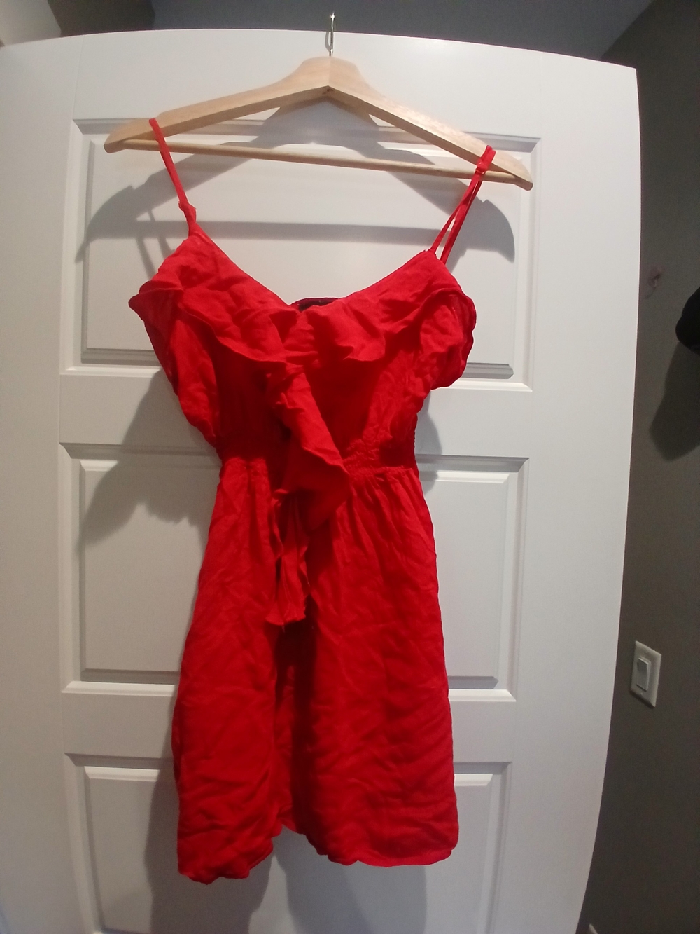 Red Spaghetti-Strap Ruffle Dress